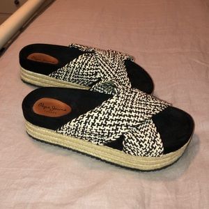 Pepe Jeans London Black & White Slides Sandals 7.5